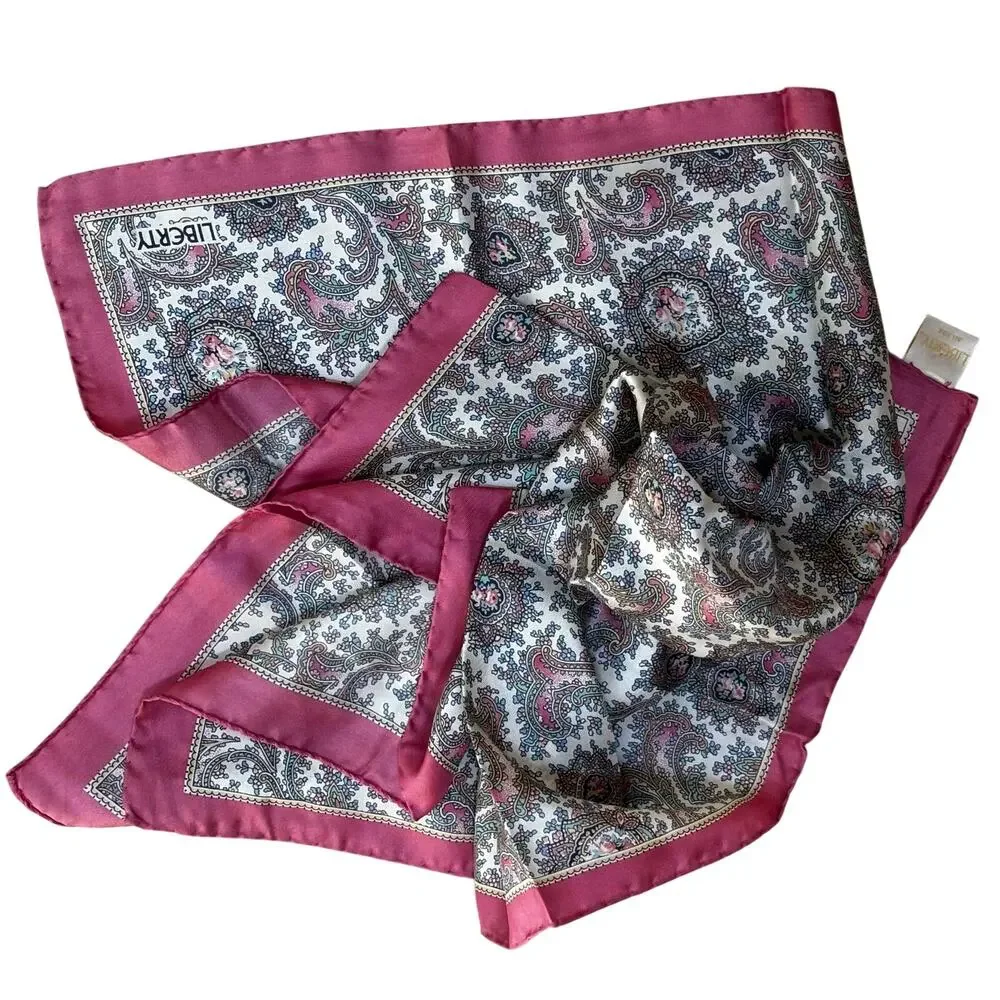 LIBERTY all silk square scarf made in Italy pink & cream paisley hand rolled hem